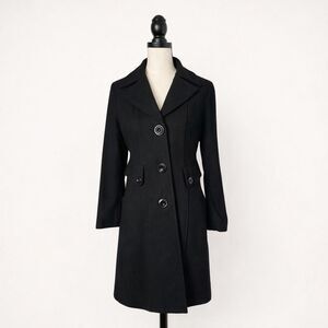 Guess Vintage Black Wool Blend Long Peacoat Women’s Medium Classic Winter Coat